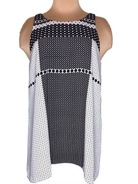 Max Studio | Black & White Sleeveless Polka Dot Print Blouse M